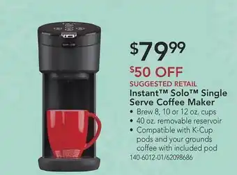 Nebraska Furniture Mart Instant solo single serve coffee maker offer