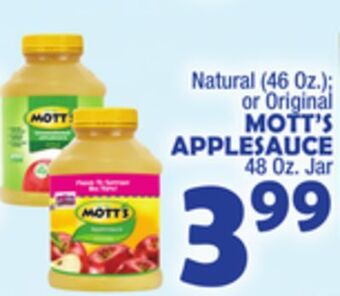 Bravo Supermarkets Mott's applesauce 48 oz jar offer