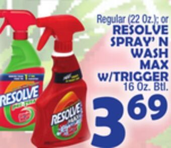 Bravo Supermarkets Resolve spray'n wash max w/trigger, 16 oz. btl offer