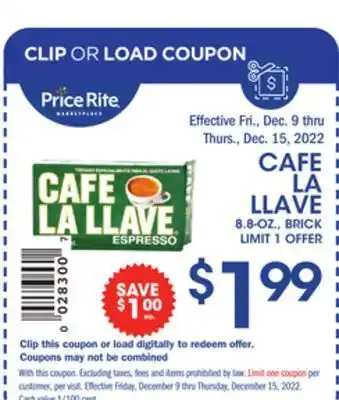 Price Rite Cafe la llave offer