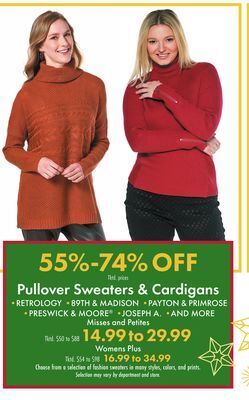 Boscov's Pullover sweaters & cardigans offer