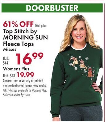Boscov's Top stitch by morning sun fleece tops offer
