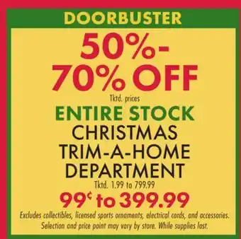 Boscov's Entire stock christmas trim-a-home department offer