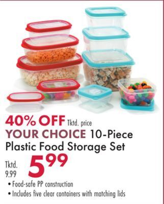 Boscov's 10-piece plastic food storage set offer