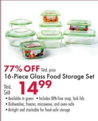 Boscov's 16-piece glass food storage set offer