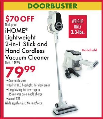 Boscov's Ihome® lightweight 2-in-1 stick and hand cordless vacuum cleaner offer