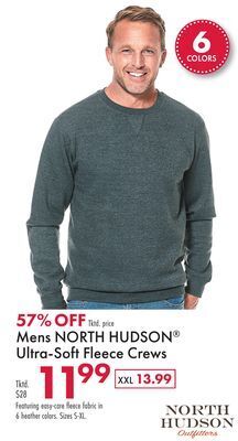 Boscov's Mens north hudson® ultra-soft fleece crews offer