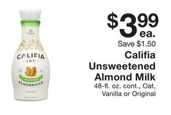 Fairway Store Market Califia unsweetened almond milk offer