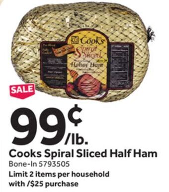 Stop&Shop Cooks spiral sliced half ham offer