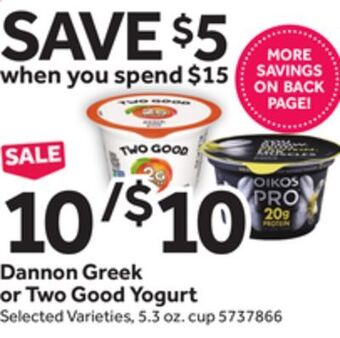 Stop&Shop Dannon greek or two good yogurt offer