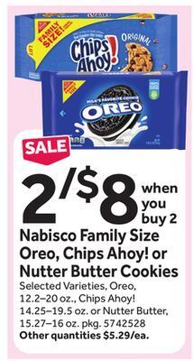 Stop&Shop Nabisco family size oreo, chips ahoy! or nutter butter cookies offer