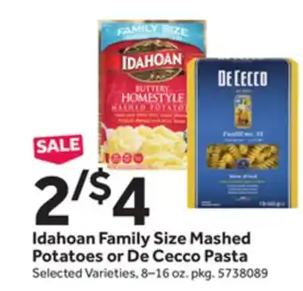 Stop&Shop Idahoan family size mashed potatoes or de cecco pasta offer