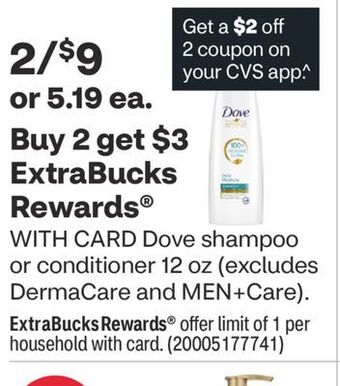 CVS Dove shampoo or conditioner 12 oz offer