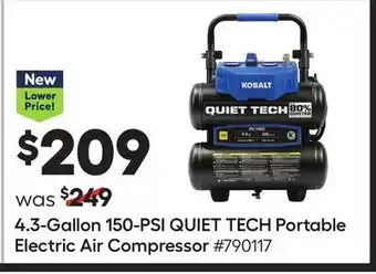 Lowe's 4.3-gallon 150-psi quiet tech portable electric air compressor offer