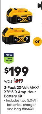 Lowe's 2-pack 20-volt maxf xr® 5.0-amp-hour battery kit offer