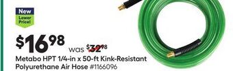 Lowe's Metabo hpt 1/4-in x 50-ft kink-resistant polyurethane air hose offer