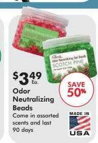 Odor neutralizing beads