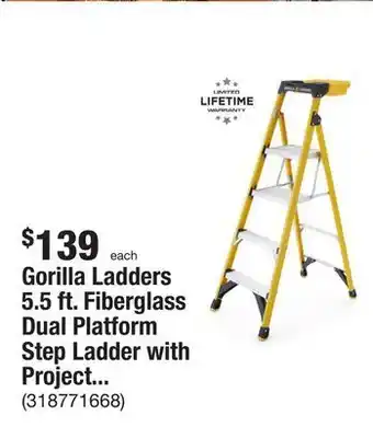 The Home Depot Gorilla ladders 5.5 ft. fiberglass dual platform step ladder with project bucket (10 ft. reach), 300 lbs. capacity type ia du offer