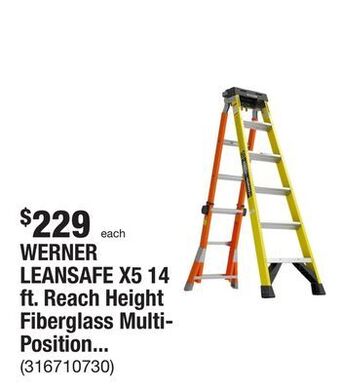 The Home Depot Werner leansafe x5 14 ft. reach height fiberglass multi-position ladder, 375 lbs. load capacity type iaa offer