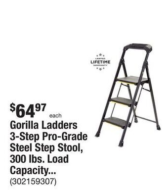 The Home Depot Gorilla ladders 3-step pro-grade steel step stool, 300 lbs. load capacity type ia duty rating offer
