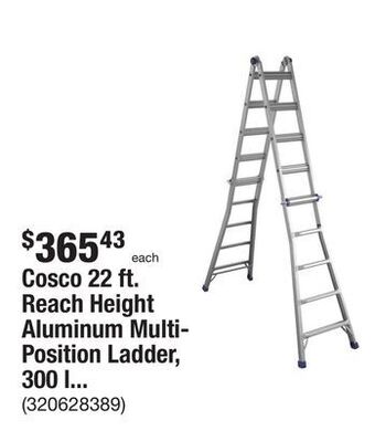 The Home Depot Cosco 22 ft. reach height aluminum multi-position ladder, 300 lbs. load capacity type ia duty rating offer