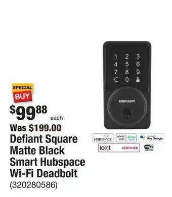The Home Depot Defiant square matte black smart hubspace wi-fi deadbolt offer