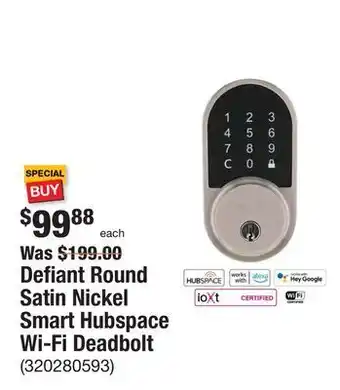 The Home Depot Defiant round satin nickel smart hubspace wi-fi deadbolt offer