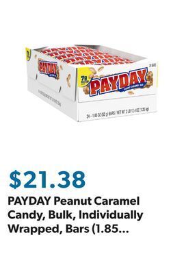 Sam's Club Payday peanut caramel candy, bulk, individually wrapped, bars (1.85 oz., 24 ct.) offer
