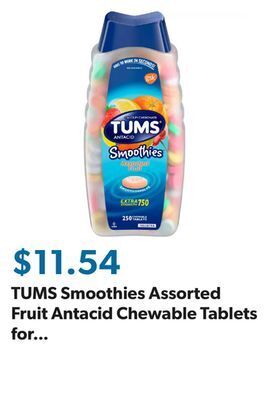 Sam's Club Tums smoothies assorted fruit antacid chewable tablets for heartburn relief, (250 ct.) offer