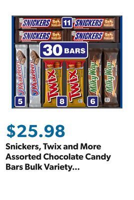 Sam's Club Snickers, twix and more assorted chocolate candy bars bulk variety pack (30 ct.) offer