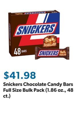 Sam's Club Snickers chocolate candy bars full size bulk pack (1.86 oz., 48 ct.) offer
