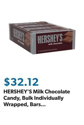 Sam's Club Hershey's milk chocolate candy, bulk individually wrapped, bars (1.55 oz., 36 ct.) offer