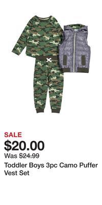 TJ Maxx Toddler boys 3pc camo puffer vest set offer