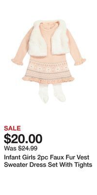 TJ Maxx Infant girls 2pc faux fur vest sweater dress set with tights offer
