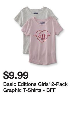 Kmart Basic editions girls' 2-pack graphic t-shirts - bff offer