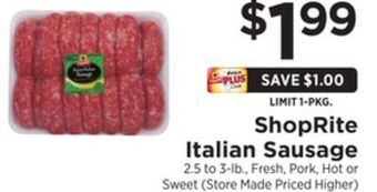 ShopRite Italian sausage offer