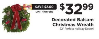 ShopRite Decorated balsam christmas wreath offer
