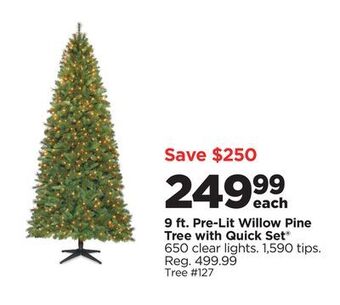Michaels 9 ft. pre-lit willow pine tree with quick set® 650 clear lights offer