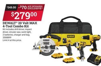 Ace Hardware Dewalt® 20 volt max 4-tool combo kit offer