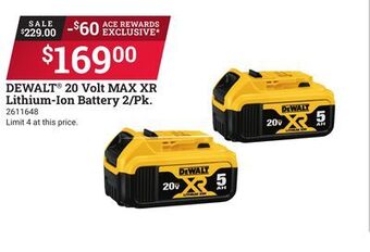Ace Hardware Dewalt® 20 volt max xr lithium-ion battery 2/pk. offer