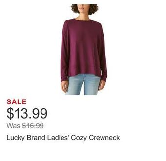 Costco Lucky brand ladies' cozy crewneck offer