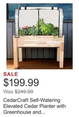 Costco Cedarcraft self-watering elevated cedar planter with greenhouse and bug cover offer