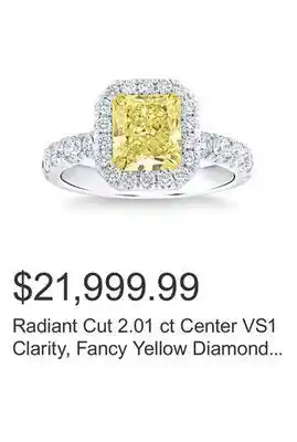 Costco Radiant cut 2.01 ct center vs1 clarity, fancy yellow diamond platinum halo ring offer