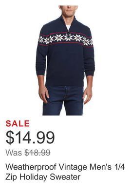 Costco Weatherproof vintage men's 1/4 zip holiday sweater offer