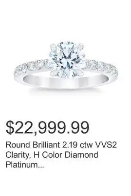 Costco Round brilliant 2.19 ctw vvs2 clarity, h color diamond platinum wedding ring offer