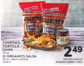Albertsons Juanita's Tortilla Chips 15 oz. O Organics Salsa 16 oz. offer