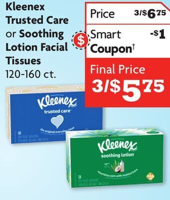 Family Dollar Kleenex trusted care or soothing lotion facial tissues offer