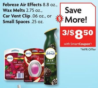 Family Dollar Febreze air effects 8.8 oz., wax melts 2.75 oz., car vent clip. 06 oz., or small spaces .25 oz. offer