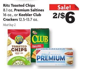 Family Dollar Ritz toasted chips 8.1 oz, premium saltines 16 oz., or keebler club crackers 12.5-13.7 oz. offer
