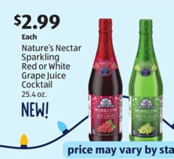 Aldi Nature's nectar sparkling red or white grape juice cocktail offer